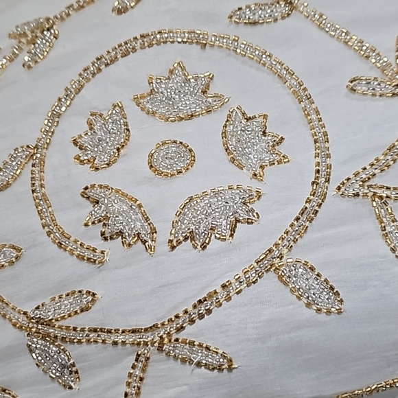 Vintage White Ivory Gold Beaded Short Sleeve Blouse Top Shirt Sz. L - Picture 4 of 10